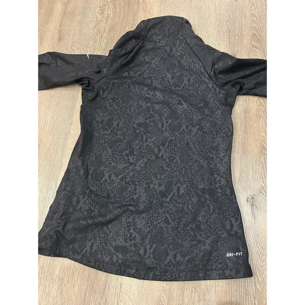 Nike Pro Dri-FIT Womens Black Snakeskin Print Side Zip Funnel Neck Top Medium‎